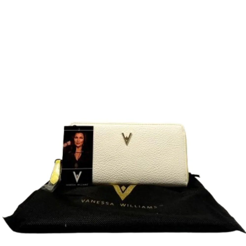 NWT Vanessa Williams White Wallet with Yellow trim